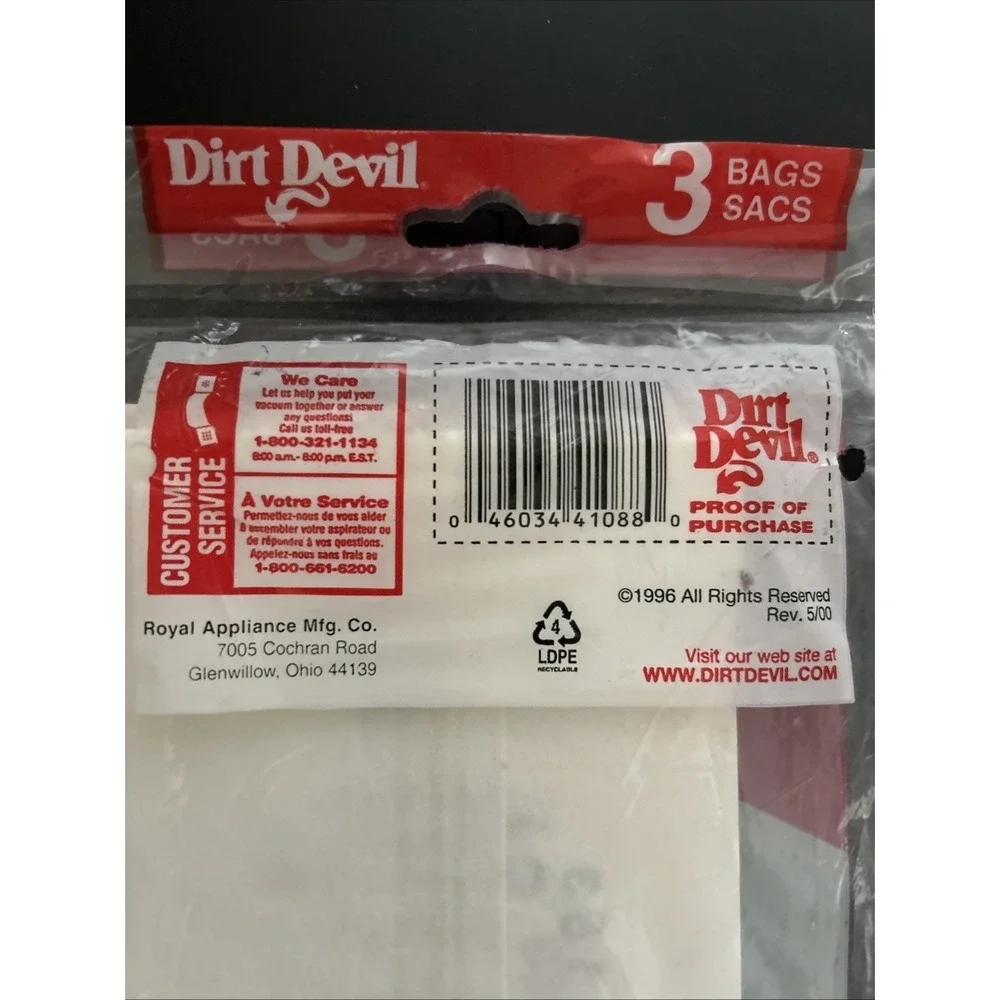 New Genuine Dirt Devil Type G Vacuum Bags 3 Pack Fits All Corded Hand Vac Models